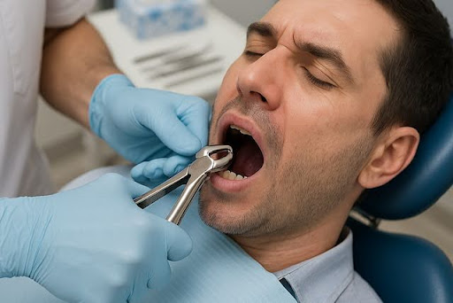 מטופל שעובר עקירה רגילה לשן ע״י רופא שיניים